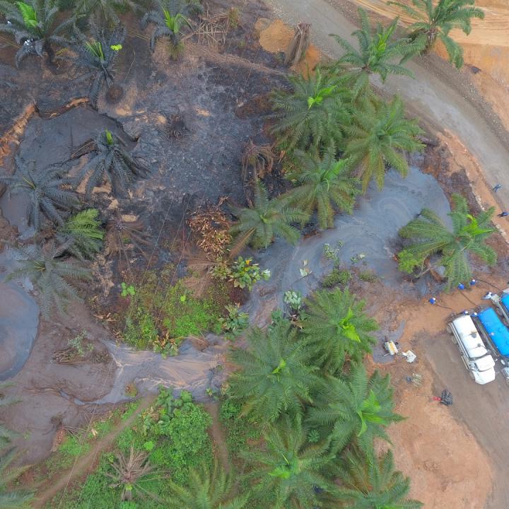El afloramiento de crudo inició el 2 de marzo del 2018 y cesó hasta el 31, 29 días donde emanaron 550 barrilles de petróleo y cantidades incalculables de lodo, agua y gas. Foto: Cortesía Funperpaz (Daniel Carrasquilla - Edgar Osma)