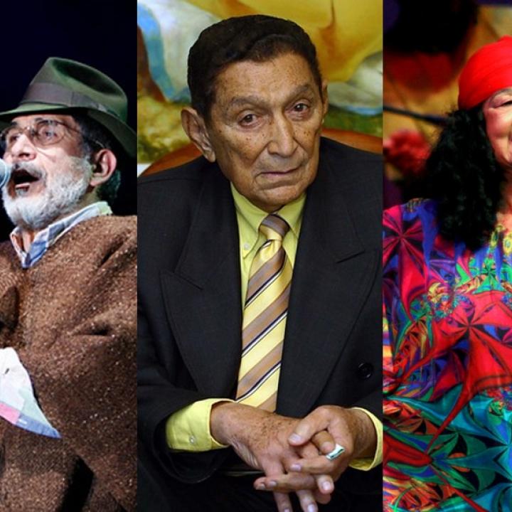 Jorge Velosa, Rafael Escalona, Totó la Momposina y Lucho Bermúbez, grandes figuras de los sonidos colombianos. Fotos: Colprensa. Junio 2017.